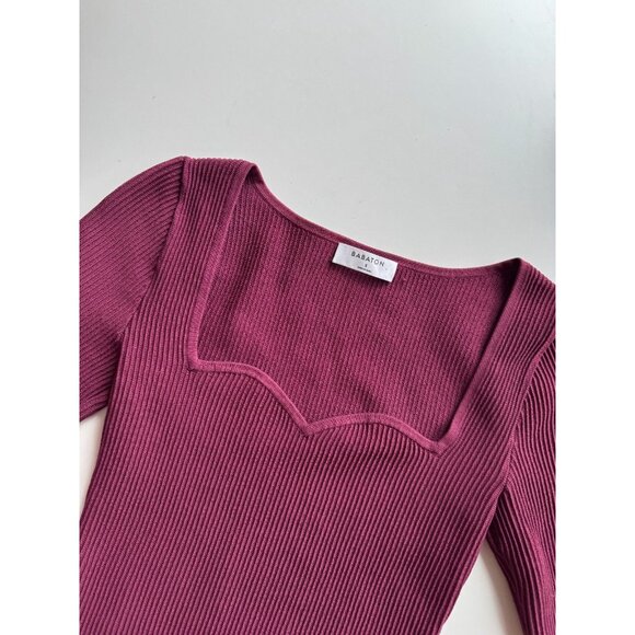 NWOT Aritzia BABATON Sculpt Knit Burgundy Sweetheart Long Sleeve Top, Size S - Picture 7 of 16